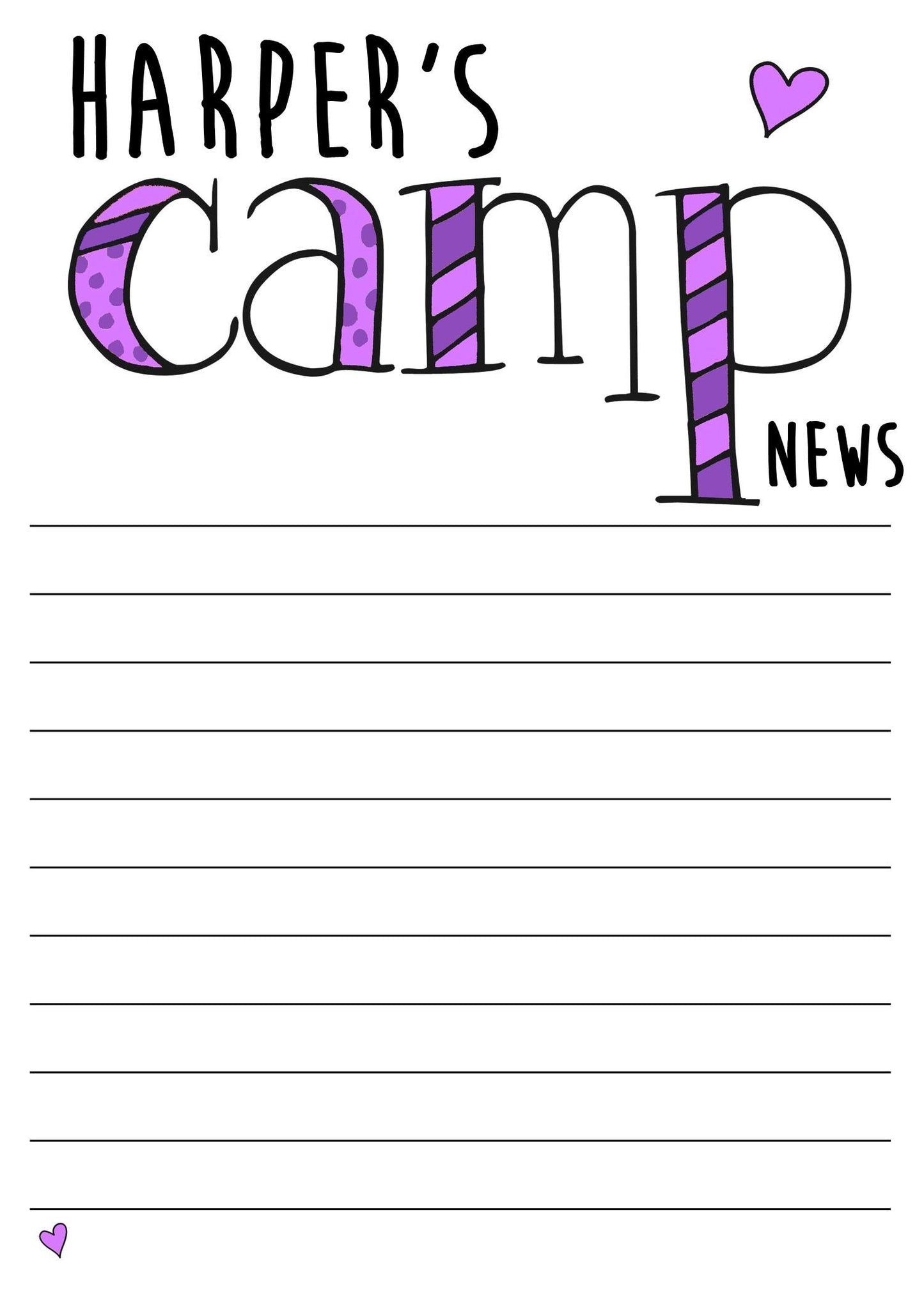 Girls’ Camp Stationery Set – Personalized Summer Notes with Lined Paper