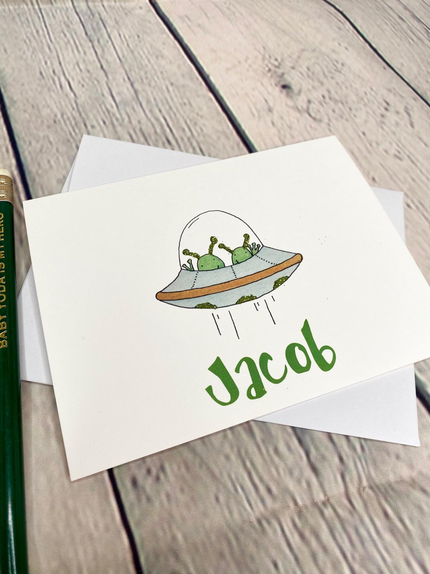 Personalized UFO Notecard Set – Space-Themed Stationery for Kids