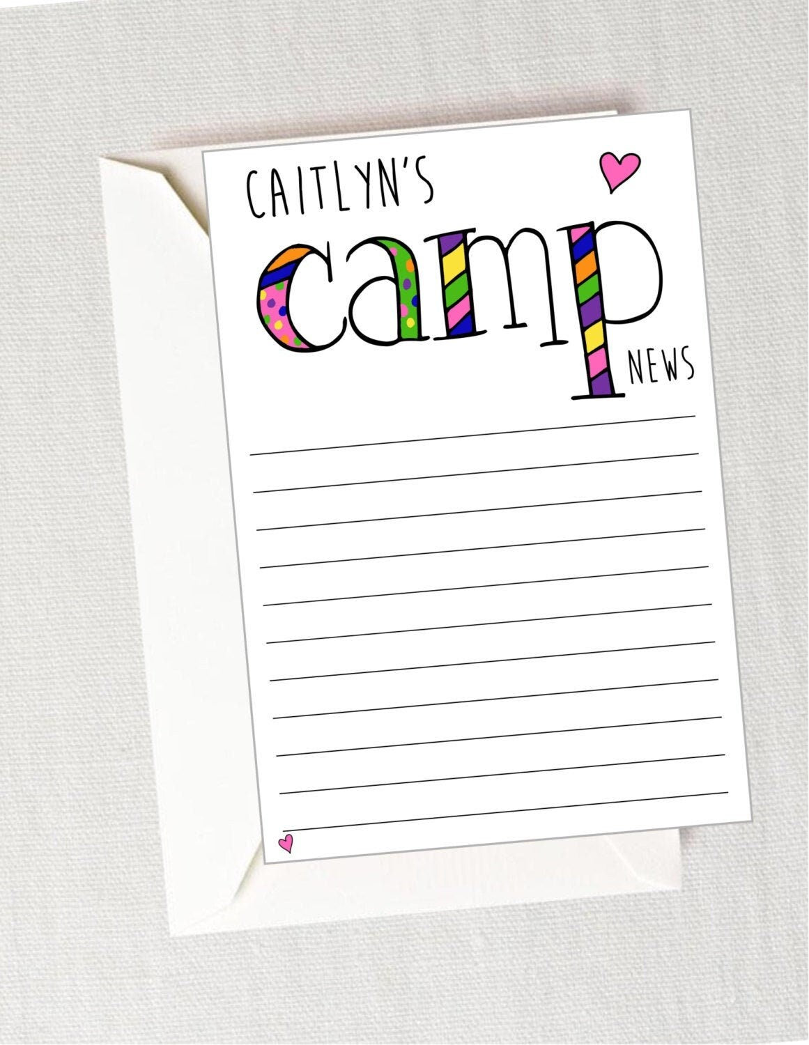 Girls’ Camp Stationery Set – Personalized Summer Notes with Lined Paper