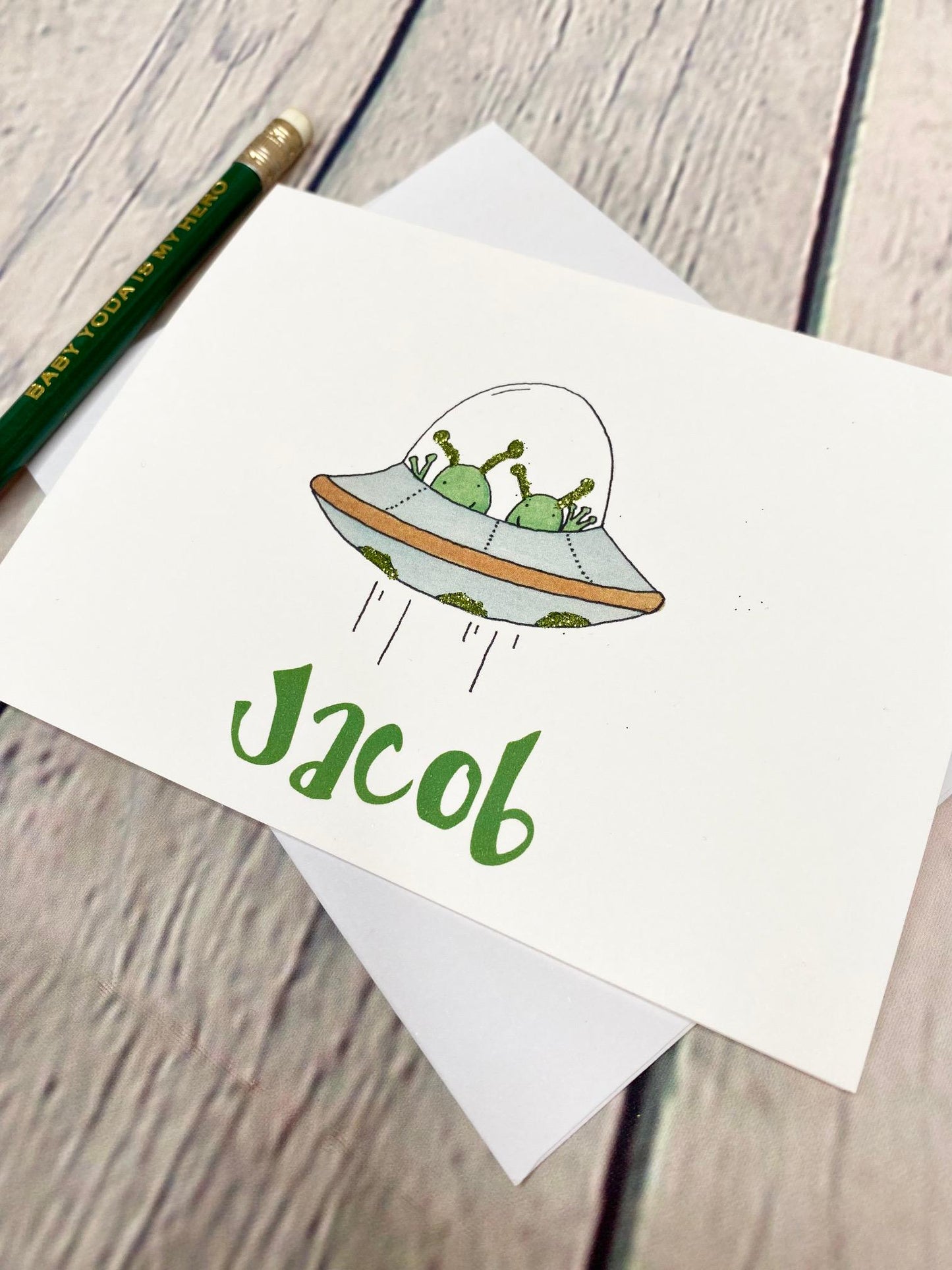 Personalized UFO Notecard Set – Space-Themed Stationery for Kids
