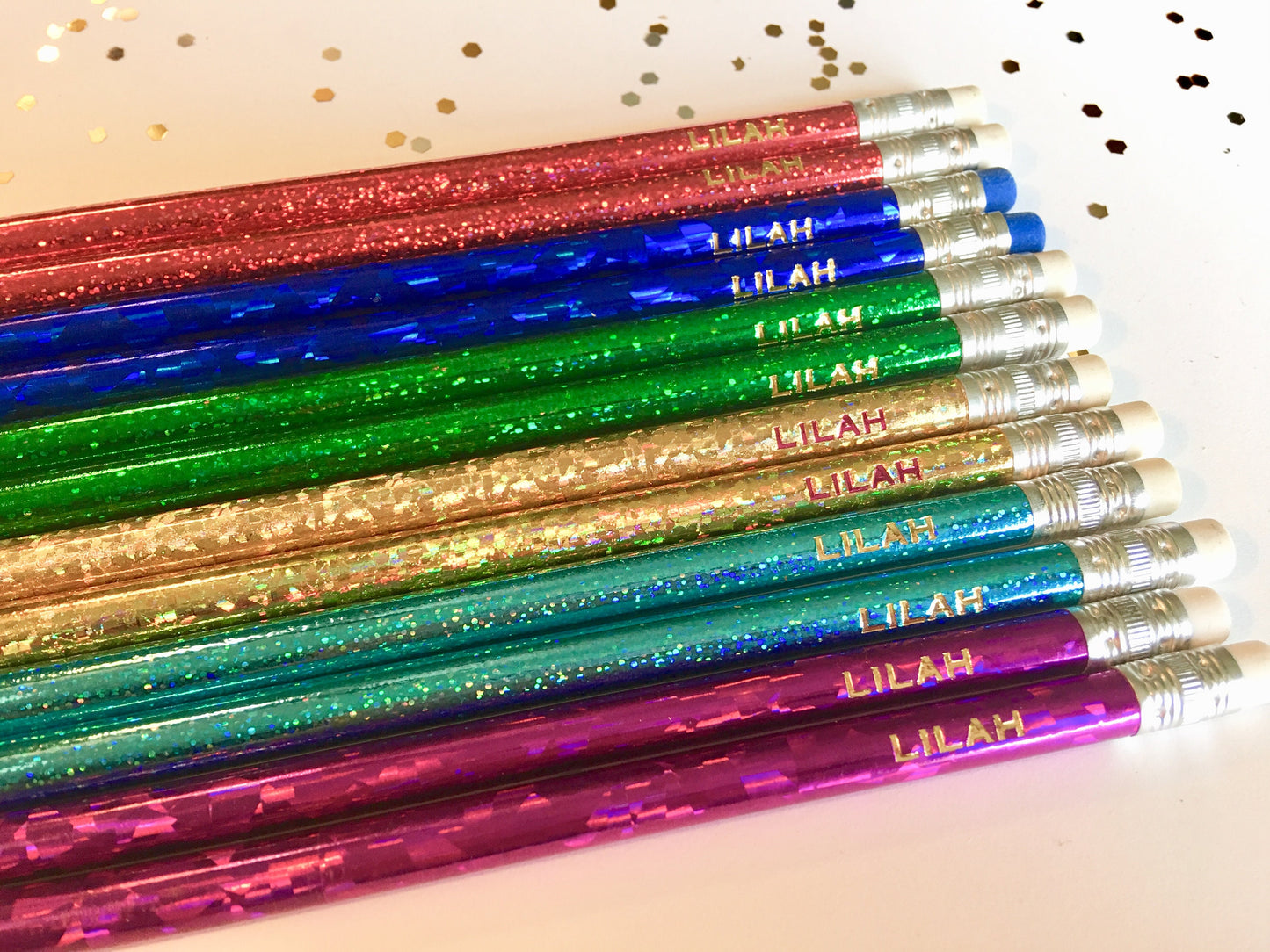 Glitter & Hologram Pencils – Fun Engraved Pencil Set for Teachers or Christmas Gifts