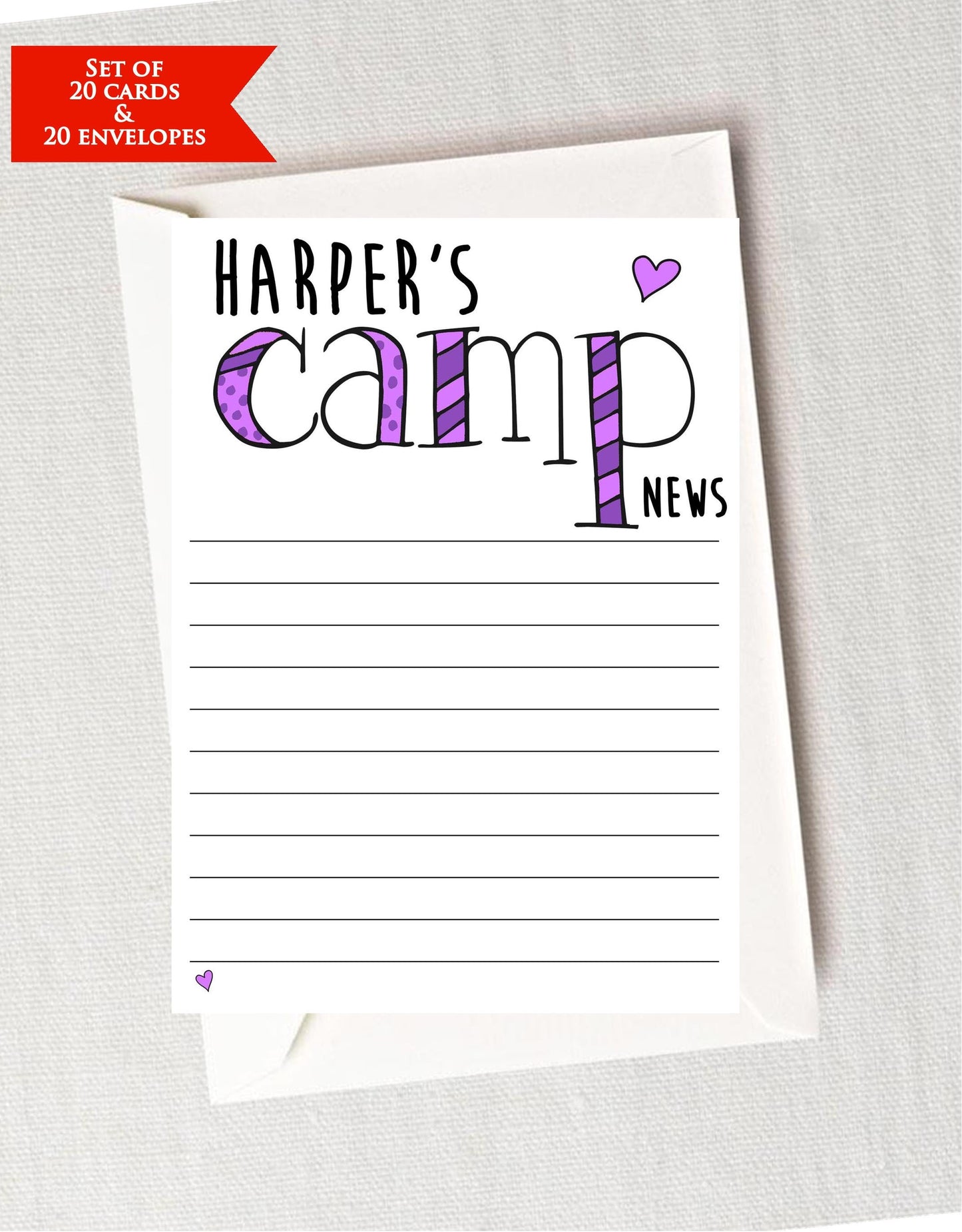 Girls’ Camp Stationery Set – Personalized Summer Notes with Lined Paper