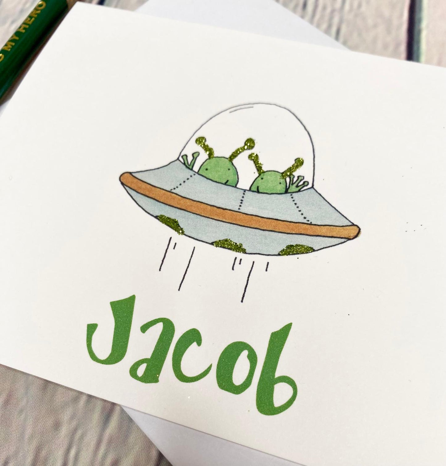 Personalized UFO Notecard Set – Space-Themed Stationery for Kids