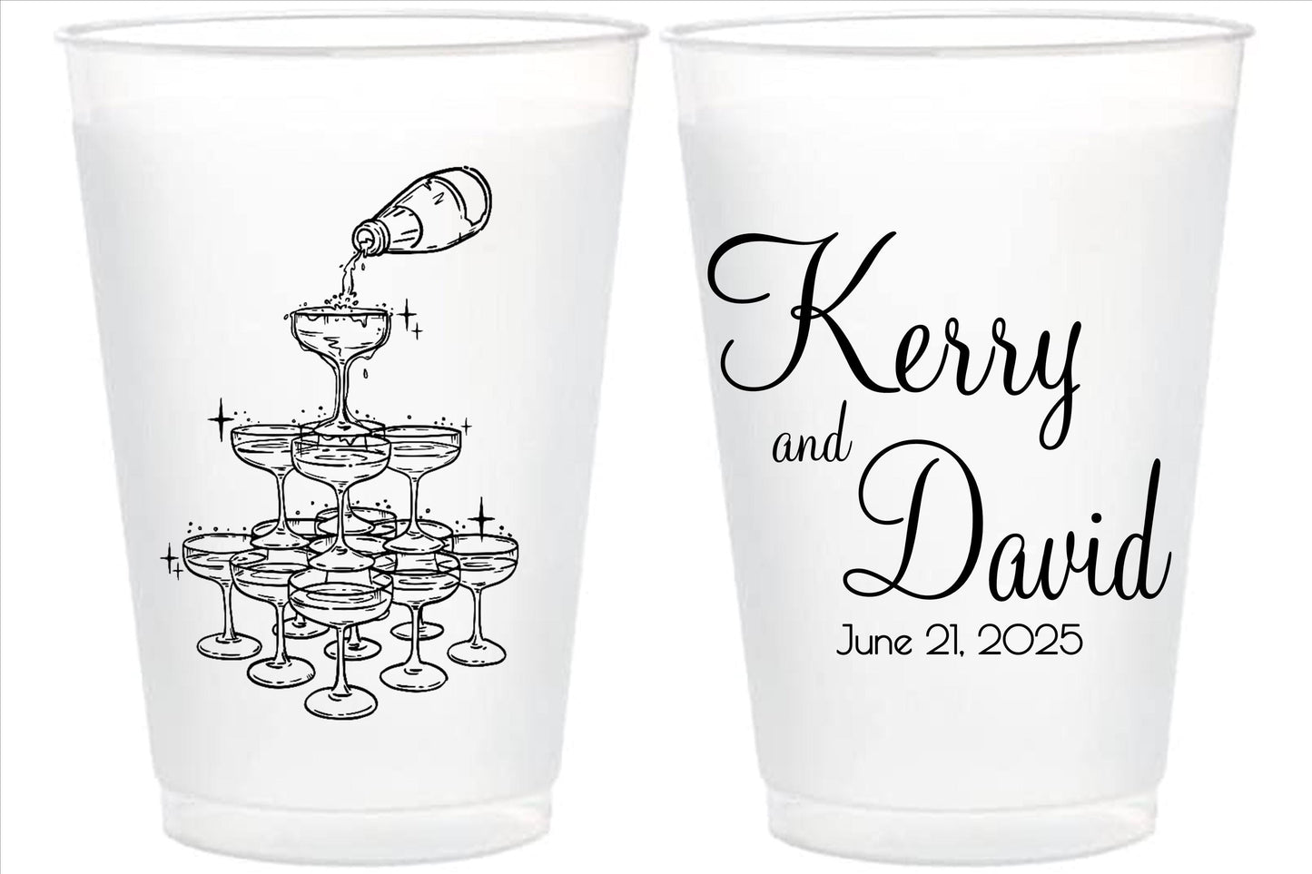 Champagne Tower Frost Flex Party Cups – 16oz Custom Cups for Bridal Shower or Wedding Toast