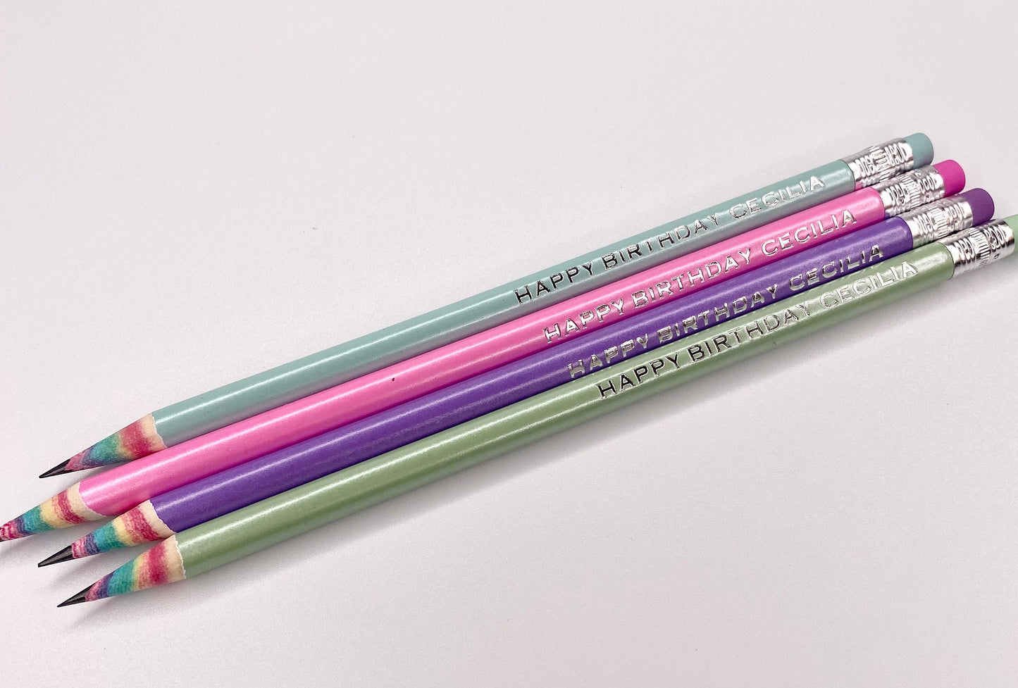 Personalized Rainbow Pencils – Set of 4 for Teachers or Stockings