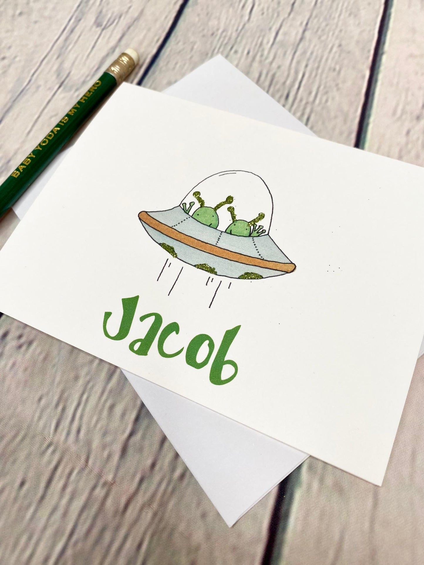 Personalized UFO Notecard Set – Space-Themed Stationery for Kids