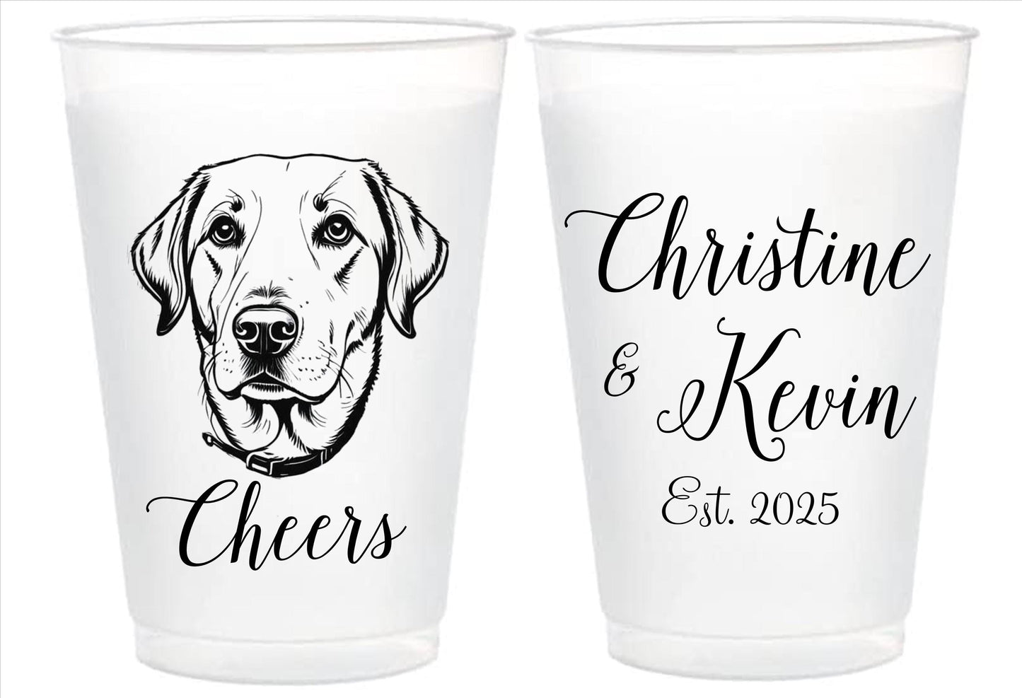 Custom Pet Portrait Cups – Personalized Frosted Cups with Pet Illustration for Weddings