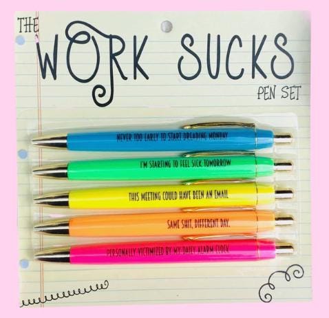 Work Sucks Pen Set – Sarcastic Desk Gift for the Office Rebel