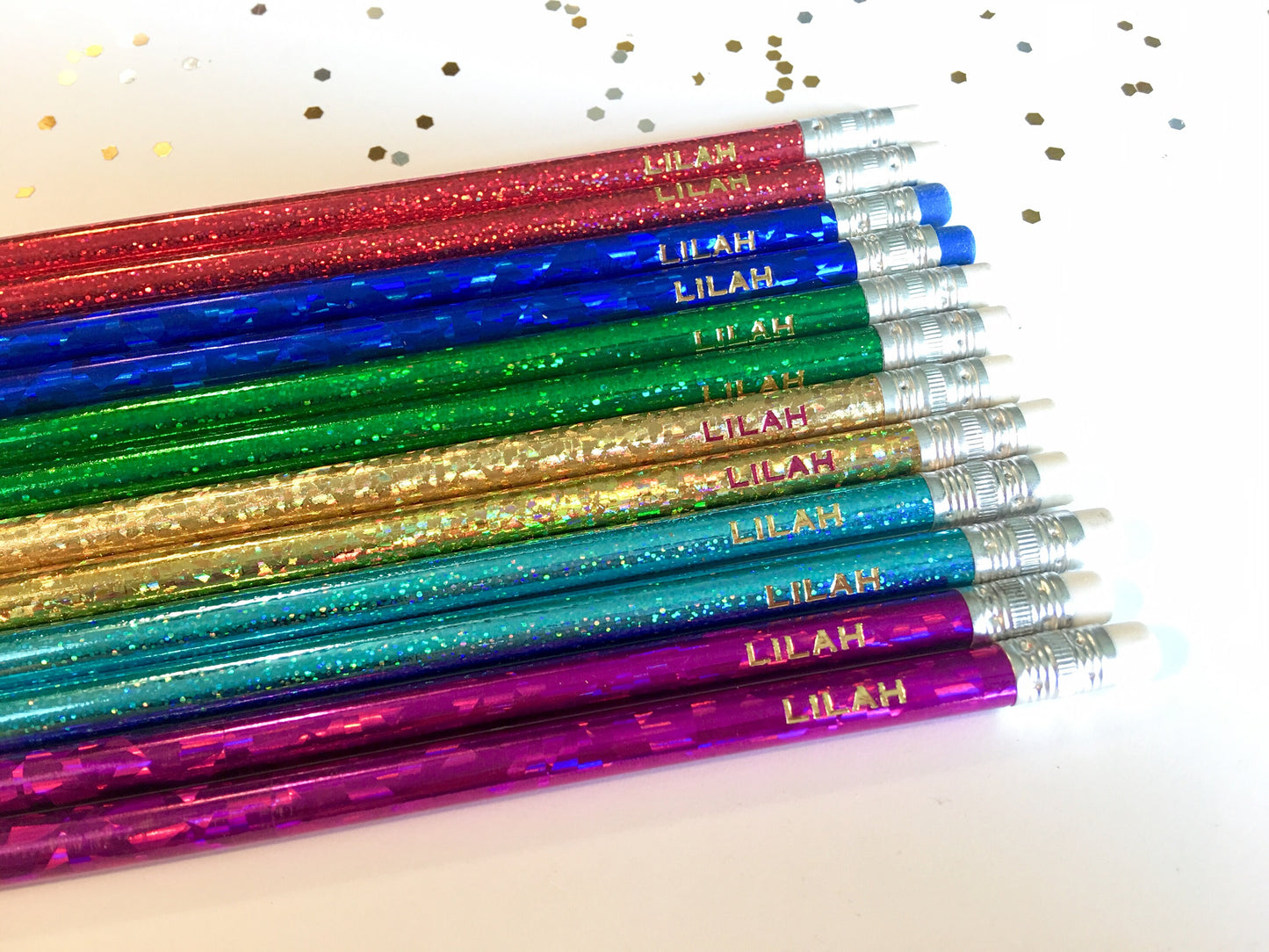 Glitter & Hologram Pencils – Fun Engraved Pencil Set for Teachers or Christmas Gifts