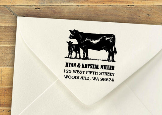 Farmhouse Rubber Stamp – Angus Cow Return Address Stamp for Gifts or Business