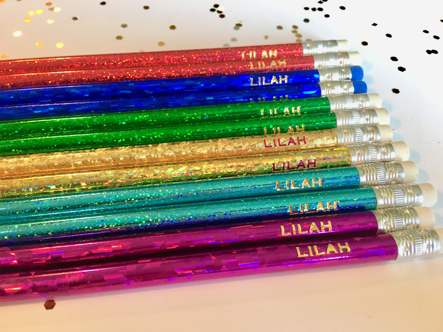 Glitter & Hologram Pencils – Fun Engraved Pencil Set for Teachers or Christmas Gifts