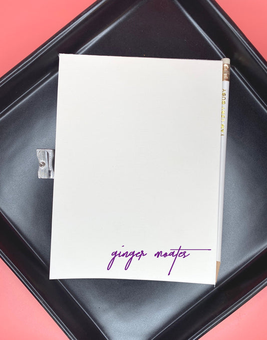 Personalized Brush Script Notepad – Half-Letter Feminine Style