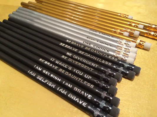 Divergent & Minecraft Themed Name Pencils – Set of 12 Gold Foil Personalized Pencils