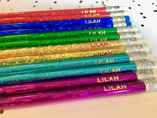 Glitter & Hologram Pencils – Fun Engraved Pencil Set for Teachers or Christmas Gifts