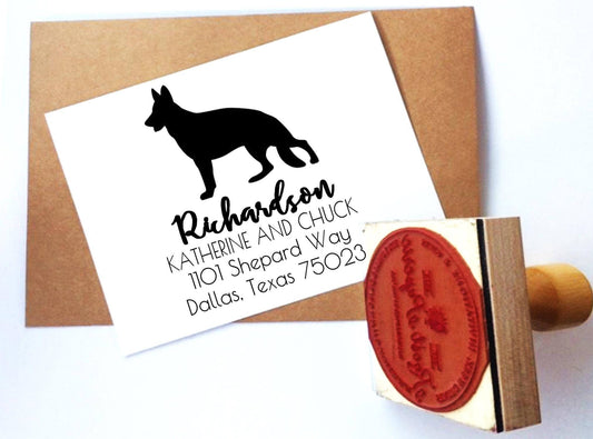 German Shepherd Address Stamp – Personalized Dog Stamp for Gifts & Events
