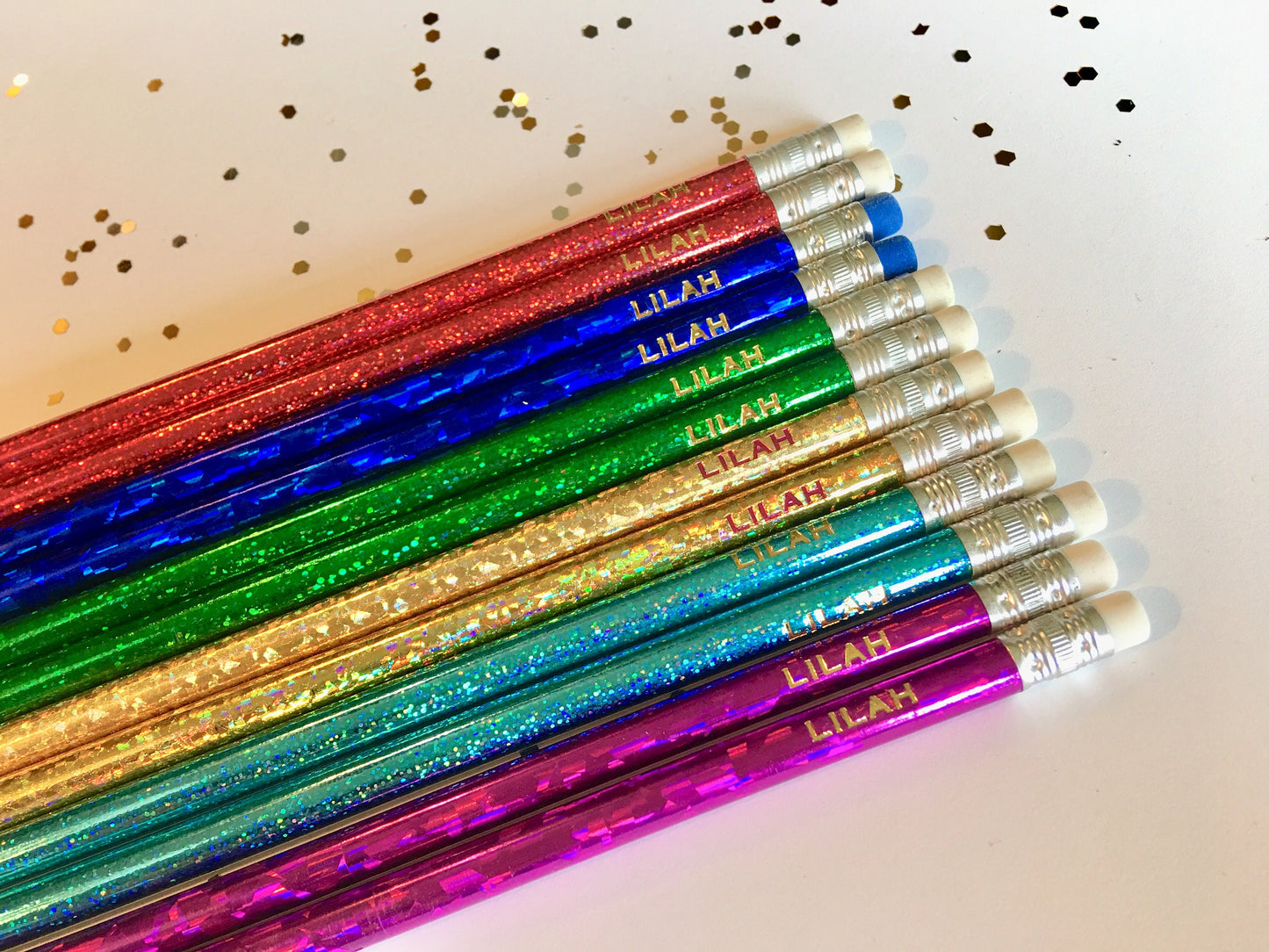 Glitter & Hologram Pencils – Fun Engraved Pencil Set for Teachers or Christmas Gifts