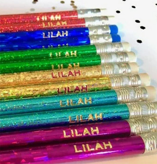 Glitter & Hologram Pencils – Fun Engraved Pencil Set for Teachers or Christmas Gifts