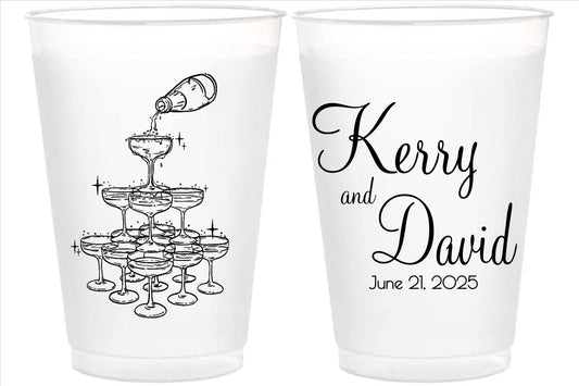 Champagne Tower Frost Flex Party Cups – 16oz Custom Cups for Bridal Shower or Wedding Toast
