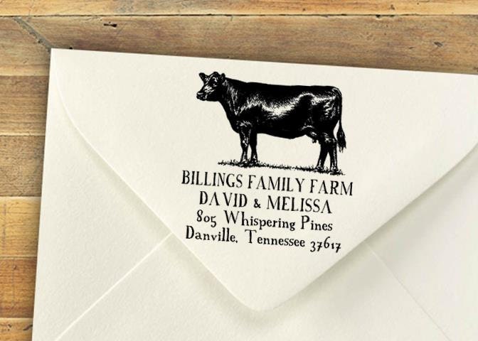 Angus Cow & Calf Stamp – Custom Farm Return Address Stamp, Self-Inking