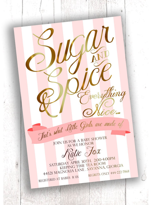 Sugar & Spice Baby Shower Invitation – Printable for Baby Girl