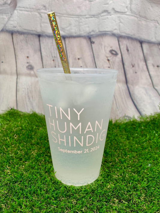 Custom Party Cups – 'Tiny Human Shindig' Design | Frosted Wedding or Shower Drinkware