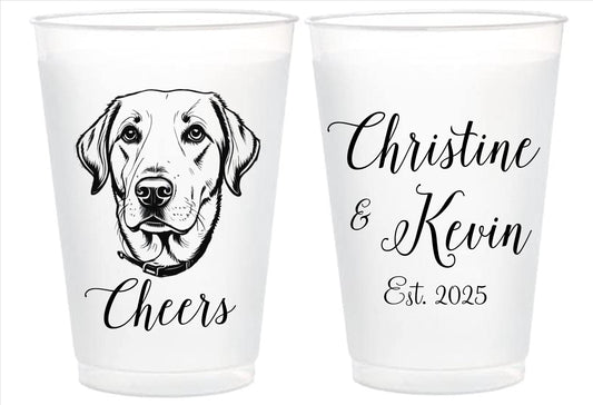 Custom Pet Portrait Cups – Personalized Frosted Cups with Pet Illustration for Weddings