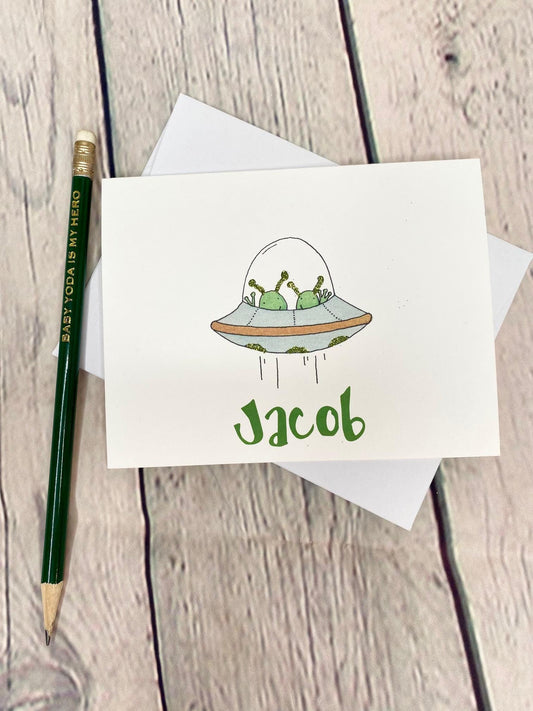 Personalized UFO Notecard Set – Space-Themed Stationery for Kids