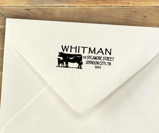 Angus Cow & Calf Stamp – Custom Farm Return Address Stamp, Self-Inking